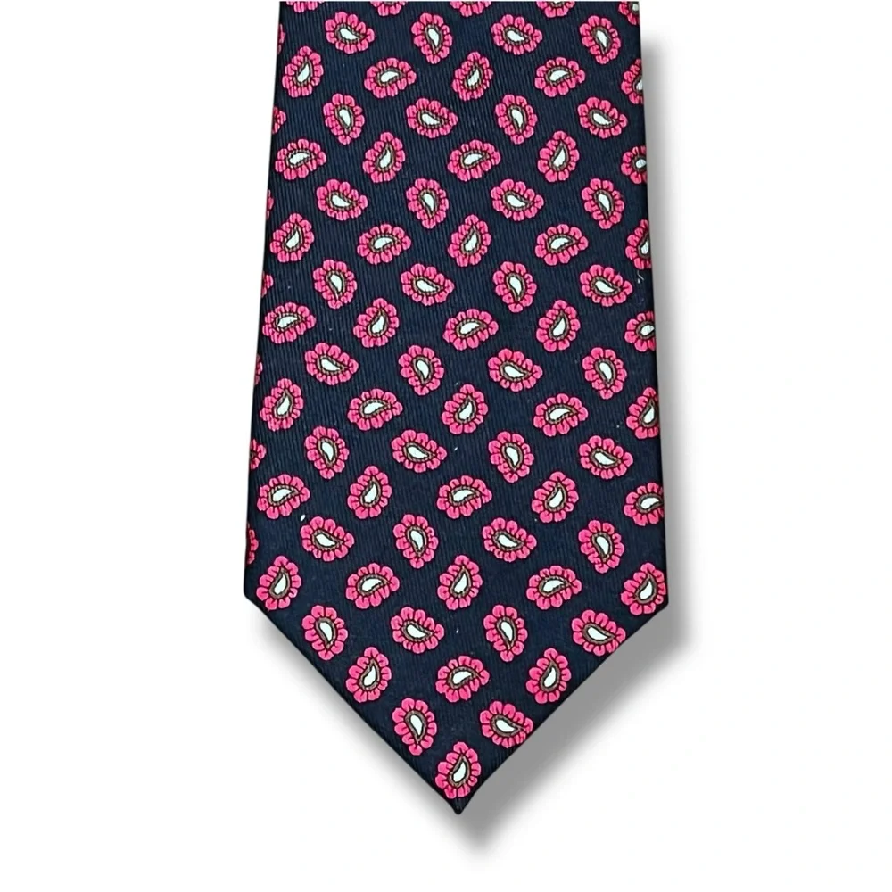 Charles Tyrwhitt London 100% Silk Tie Navy Pink Paisley 59